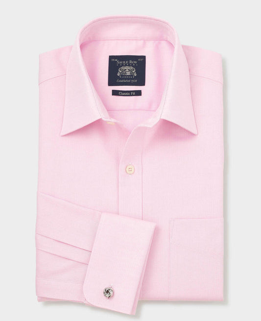 Men's Pink Herringbone Cotton Classic Fit Formal Shirt With Double Cuffs folded