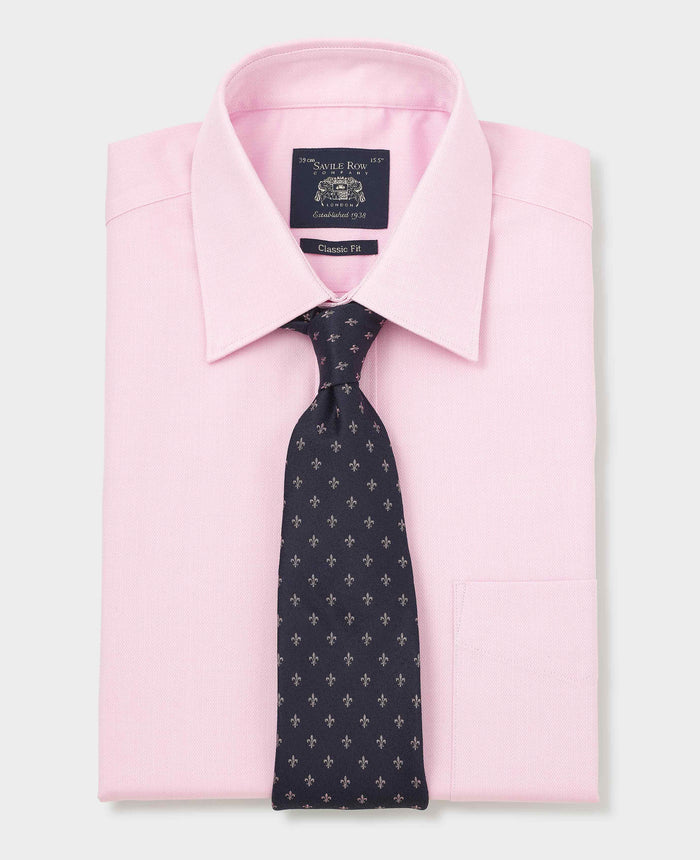 Men's Pink Herringbone Cotton Classic Fit Formal Shirt With Double Cuffs folded with tie