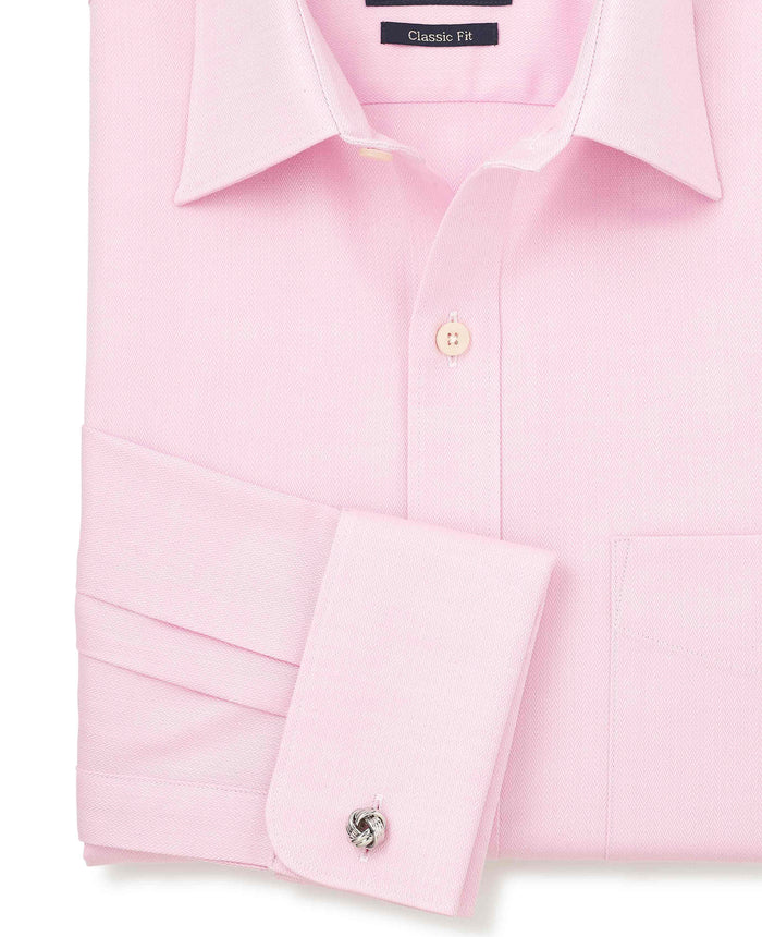 Men's Pink Herringbone Cotton Classic Fit Formal Shirt With Double Cuffs sleeve detail
