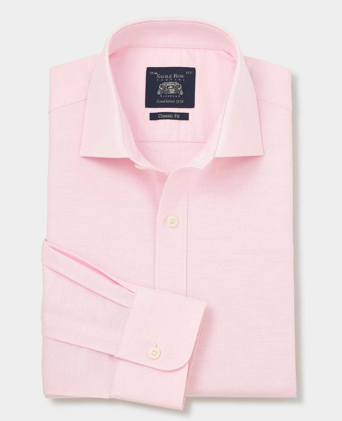 Men's Pink Pinpoint Cotton Classic Fit Formal Shirt With Single Cuffs folded