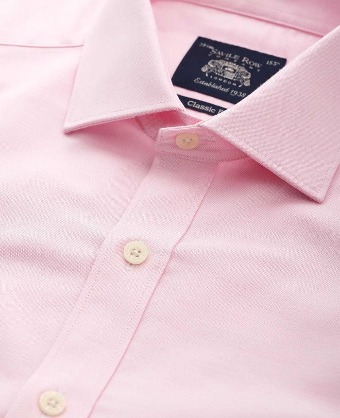 Men's Pink Pinpoint Cotton Classic Fit Formal Shirt With Single Cuffs collar detail