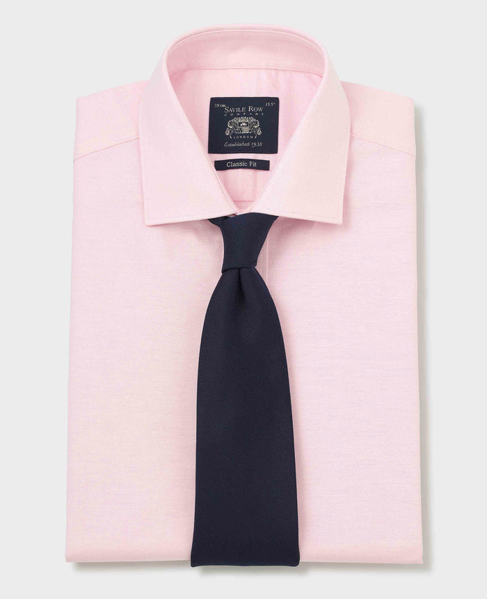 Men's Pink Pinpoint Cotton Classic Fit Formal Shirt With Single Cuffs folded with tie