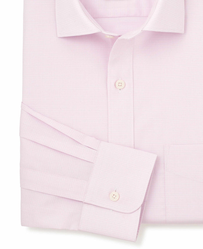 Men's Pink Prince of Wales Check Cotton Twill Classic Fit Formal Shirt With Single Cuffs sleeve detail