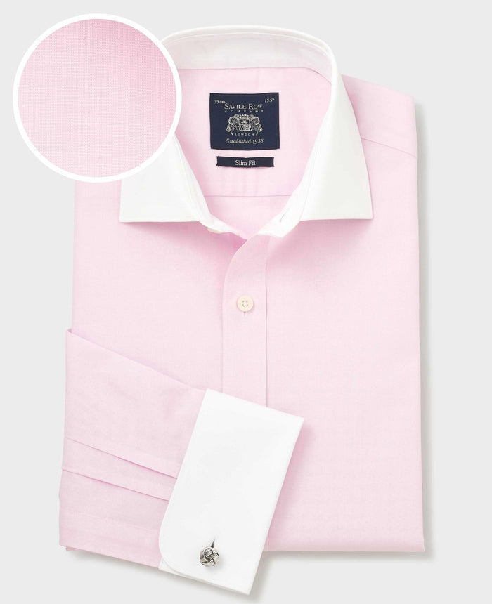 Men's Pink Slim Fit Cotton Poplin Winchester Shirt - Double Cuff folded shot