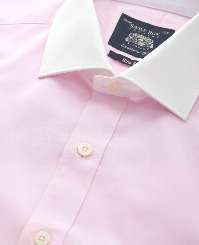 Men's Pink Slim Fit Cotton Poplin Winchester Shirt - Double Cuff collar detail