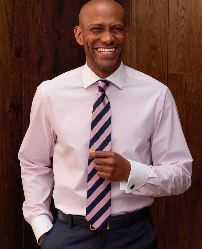 Men's Pink Slim Fit Cotton Poplin Winchester Shirt - Double Cuff model shot