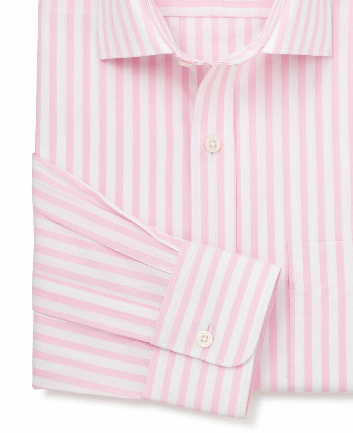 Men's Pink Stripe Cotton Poplin Classic Fit Formal Shirt With Single Cuffs sleeve detail