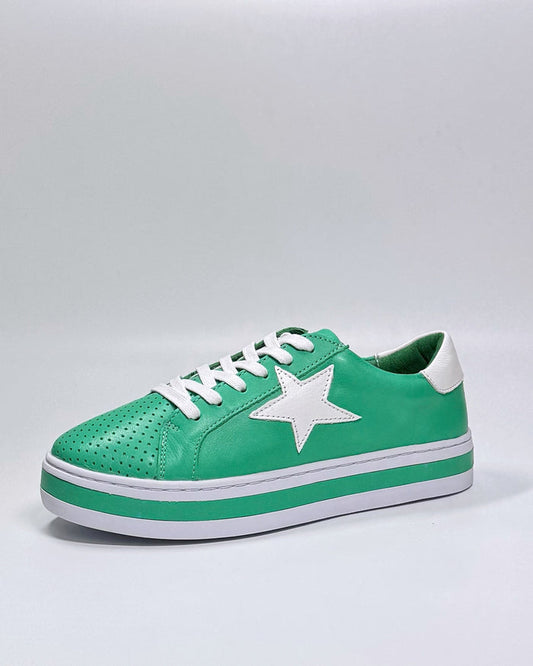 Pixie Sneaker in Green Leather with White Star
