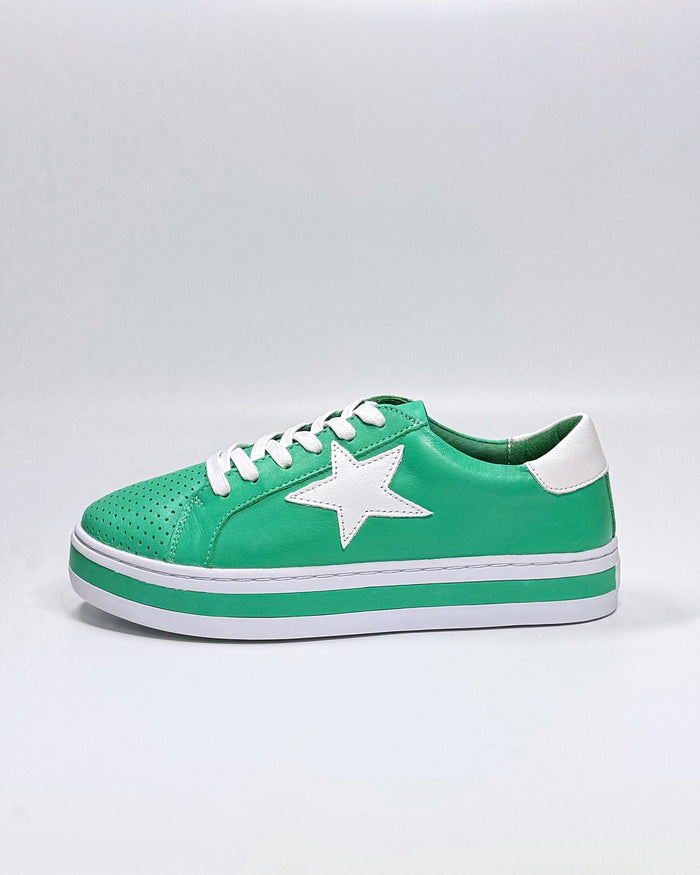 Pixie Sneaker in Green Leather with White Star