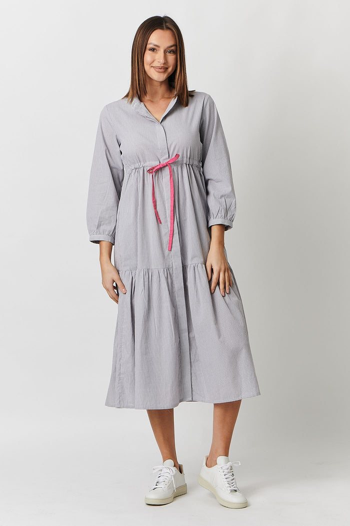 POP18 Shadow Check Dress | Grey Check Midi Dress