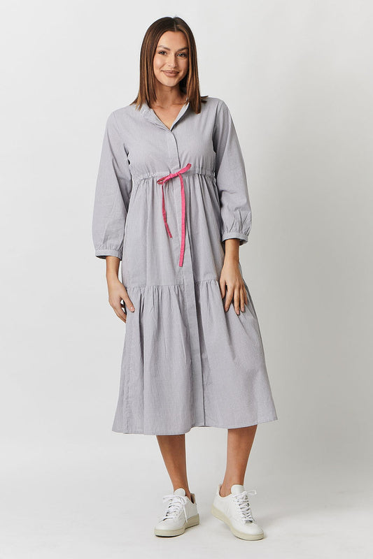 POP18 Shadow Check Dress | Grey Check Midi Dress