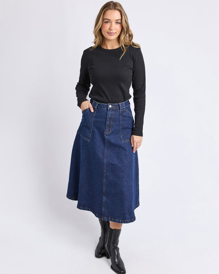 Foxwood Women's Blue Denim Midi Potter Skirt | Gretel Lane
