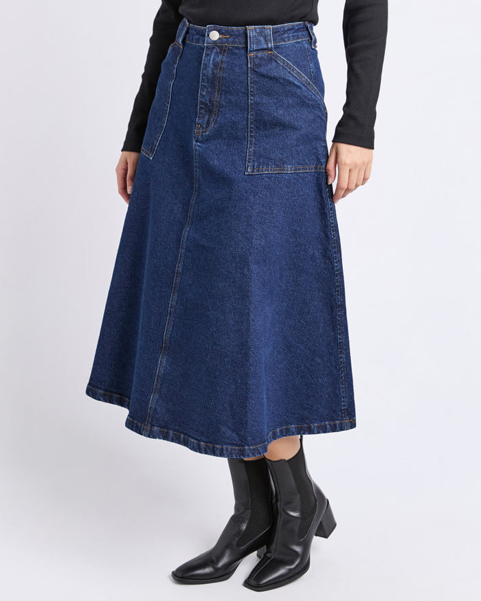 Foxwood Women's Blue Denim Midi Potter Skirt | Gretel Lane