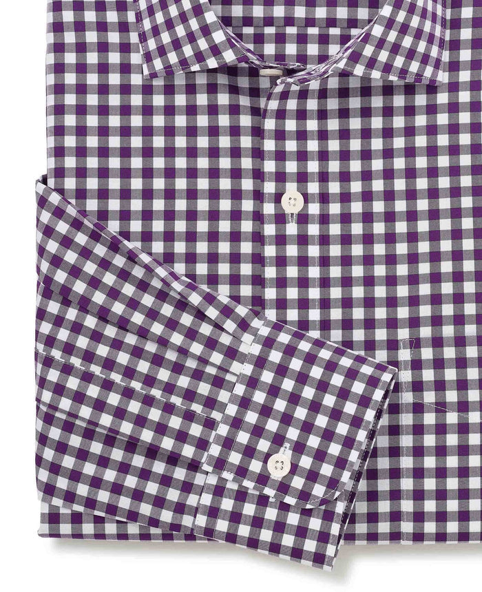 Men's Purple Gingham Check Classic Fit Formal Shirt With Single Cuffs sleeve detail