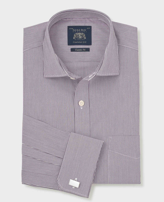 Men's Purple Stripe Cotton Poplin Classic Fit Formal Shirt With Double Cuffs folded shot