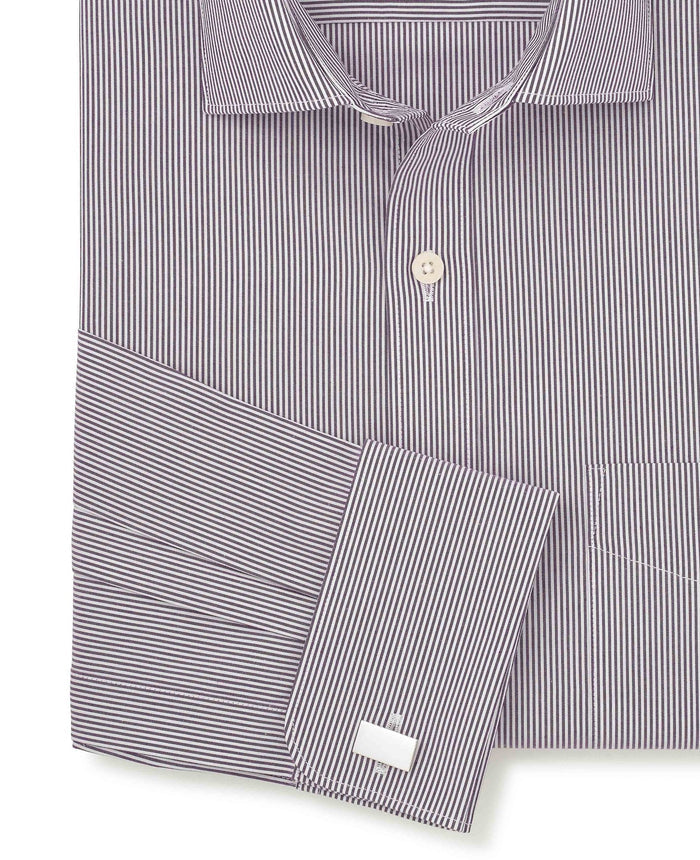 Men's Purple Stripe Cotton Poplin Classic Fit Formal Shirt With Double Cuffs sleeve detail