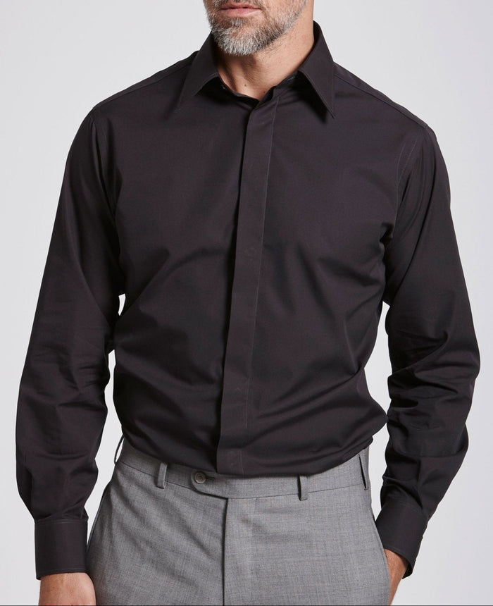 Quentin Dark Grey Poplin Made To Measure Shirt MODEL SHOT