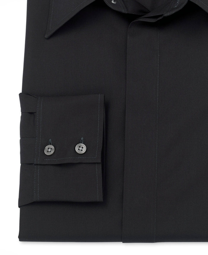 Quentin Dark Grey Poplin Made To Measure Shirt CUFF DETAIL