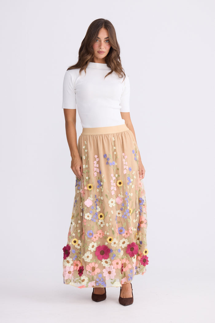 Brave + True Radiance Embroidered Tulle Skirt in Garden Flowers | Women's Clothing | Gretel Lane