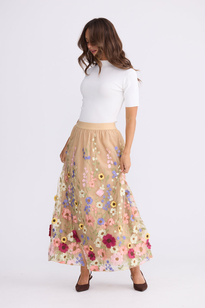 Brave + True Radiance Embroidered Tulle Skirt in Garden Flowers | Women's Clothing | Gretel Lane