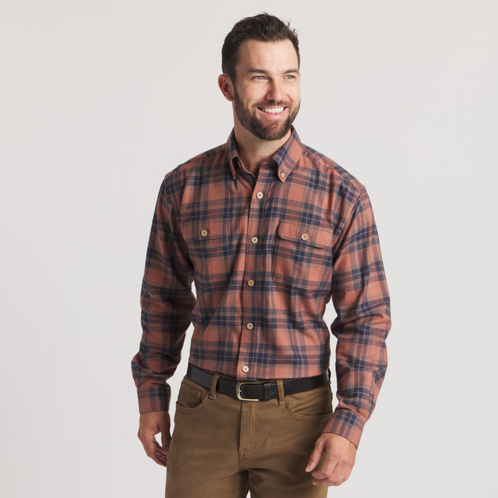 Stone Brown & Navy Plaid | On Model | Front