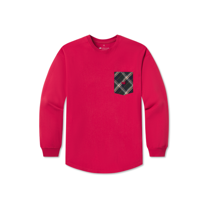 Vintage Red with Tartan | Rebecca Tartan Jersey | Womens Fit Long Sleeve T-shirt
