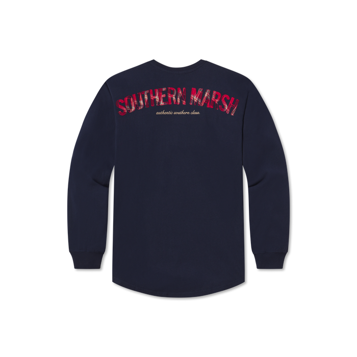 Navy with Tartan | Rebecca Tartan Jersey | Womens Fit Long Sleeve T-shirt | Back
