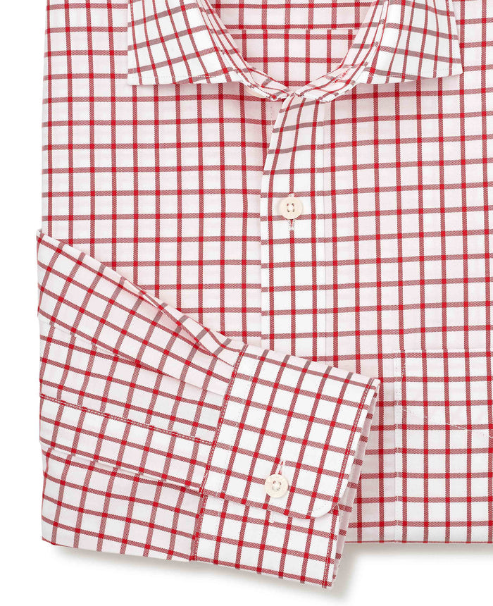 Men's Red Check Cotton Twill Classic Fit Formal Shirt With Single Cuffs sleeve detail