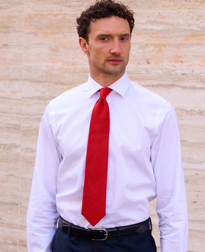 Men's Red Fine Twill Silk Tie model shot