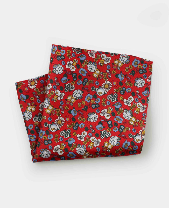 Men's Red Floral Print Silk Pocket Square