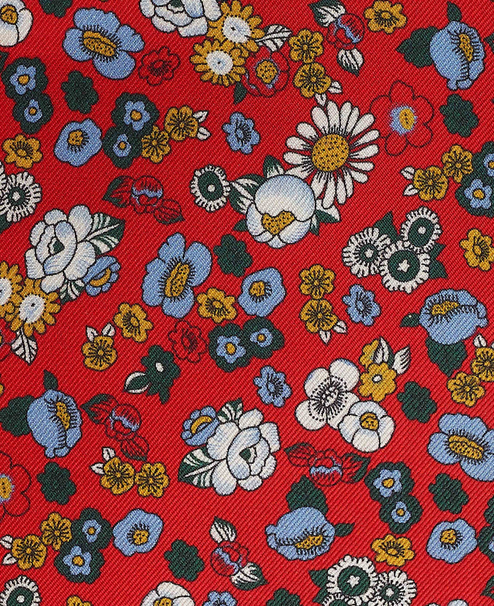 Men's Red Floral Print Silk Pocket Square fabric detail