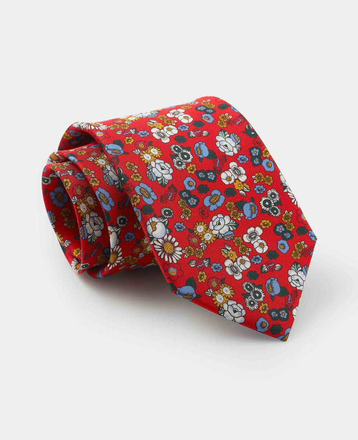 Men's Red Floral Print Silk Tie