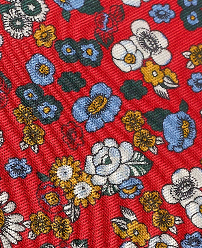 Men's Red Floral Print Silk Tie fabric detail