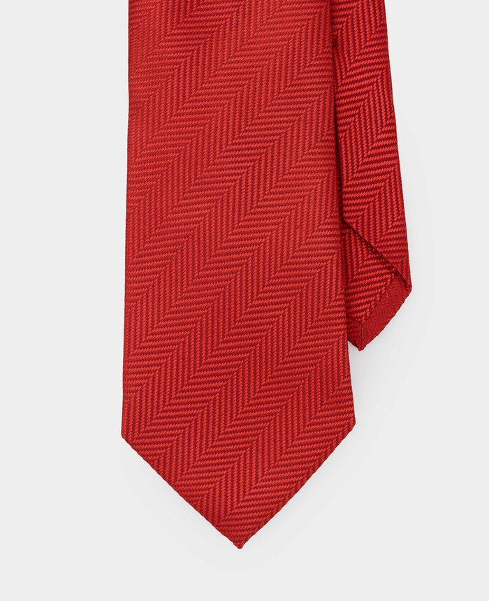 Men's Red Herringbone Seven Fold Silk Tie