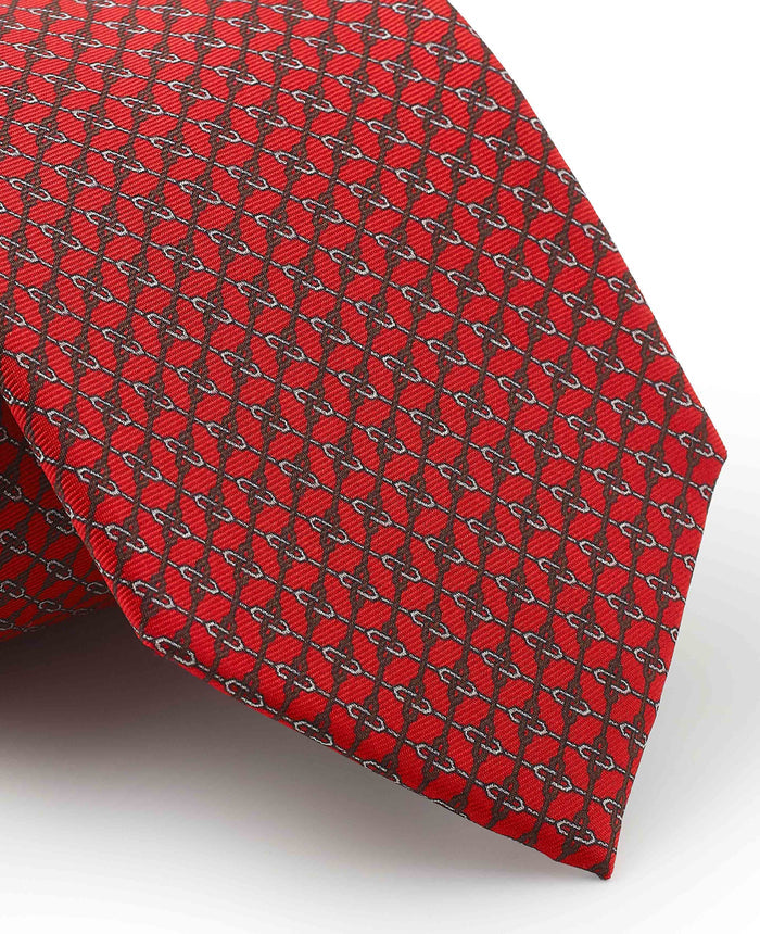 Men's Red Link Print Silk Tie pattern detail