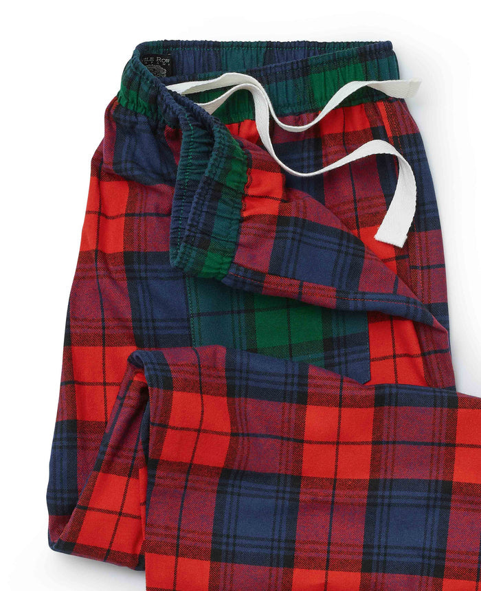 Men's Red Multi Brushed Cotton Twill Window Check Lounge Pants waist detail