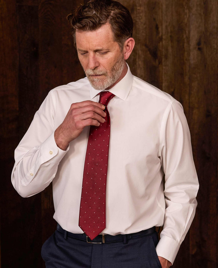 Men's Red Spot Silk Tie model shot