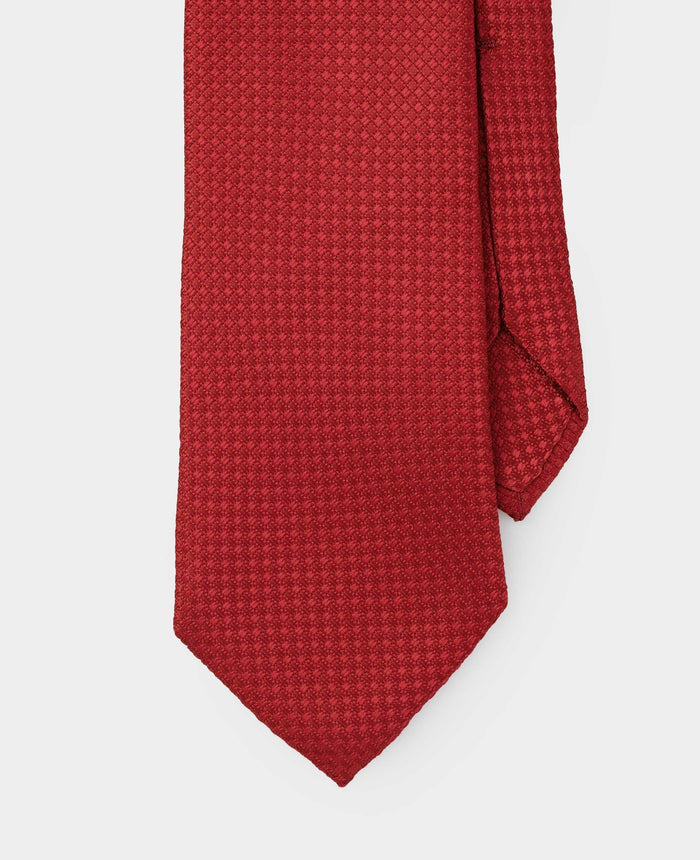 Men's Red Textured Seven Fold Silk Tie