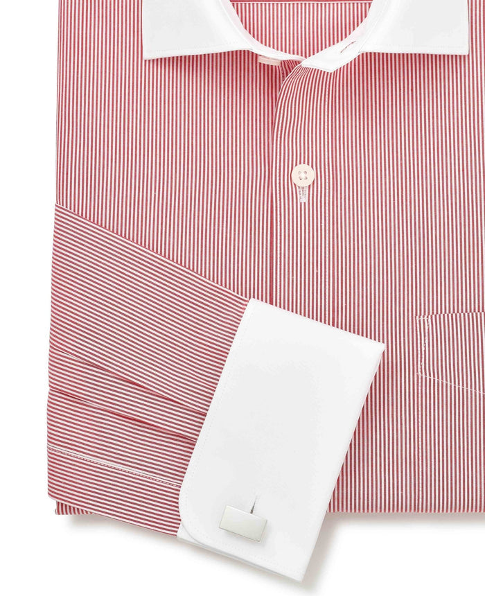 Men's Red White Stripe Cotton Poplin Classic Fit Winchester Formal Shirt With Double Cuffs sleeve detail
