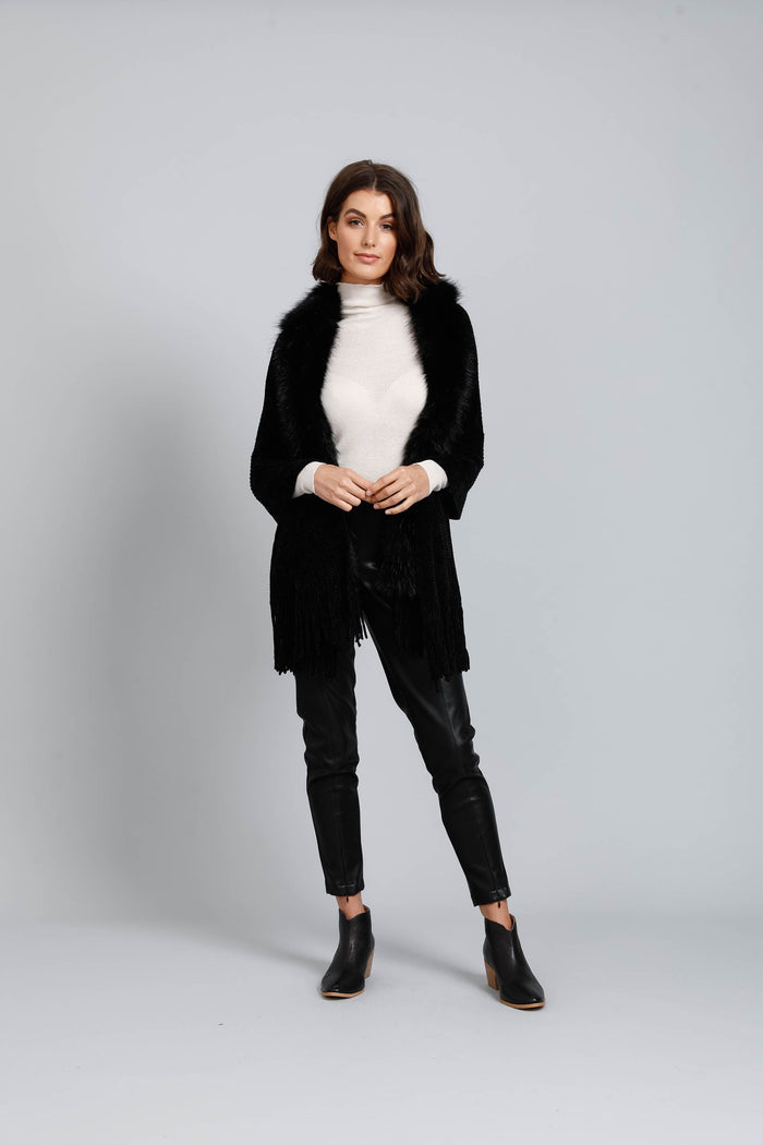 black faux fur trim wrap coat | Holiday Life