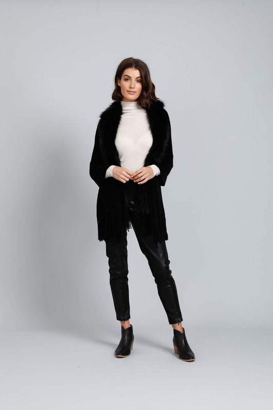 black faux fur trim wrap coat | Holiday Life