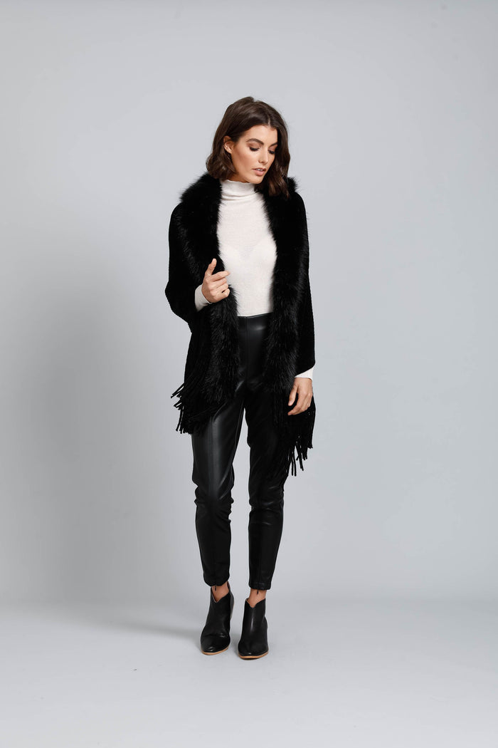 Reece Faux Fur Trim Wrap in Black | Holiday Life