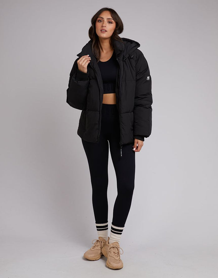 black oversized quilted puffer jacket | All About Eve