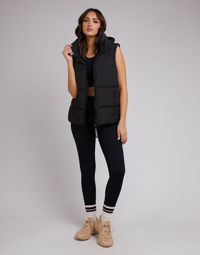 Black Hooded Puffer Vest | All About Eve