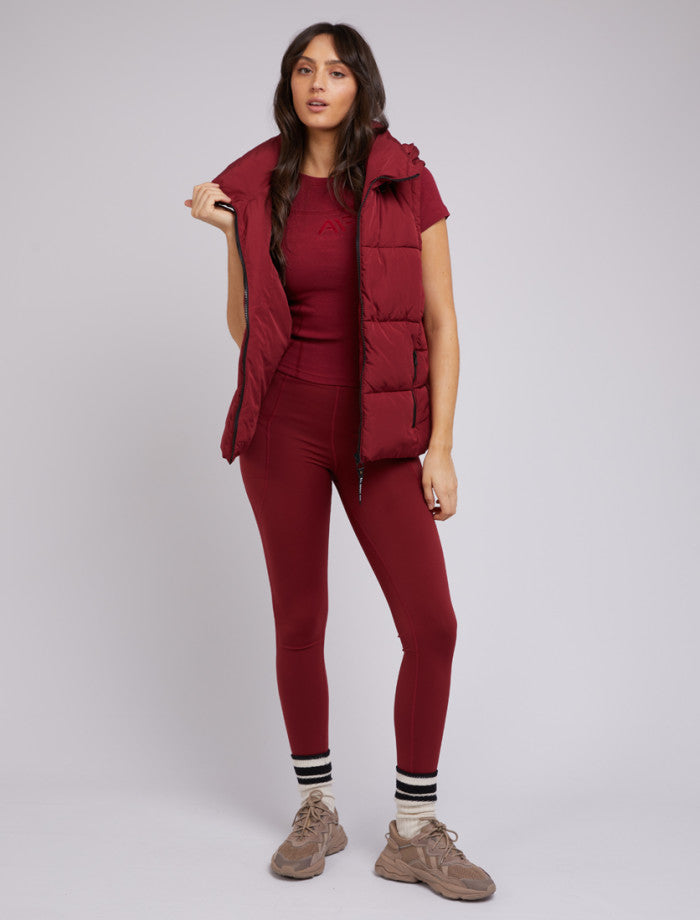 quilted puffer vest in Port Red All About Eve