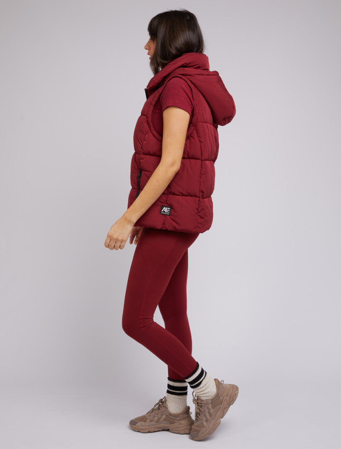 detachable hooded puffer vest burgundy