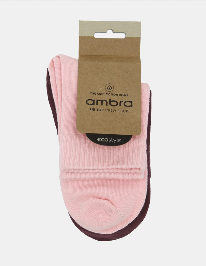 Ambra Rib Top Crew Sock - 2 Pair Pack in Ballet & Fudge | Women's Socks | Gretel Lane