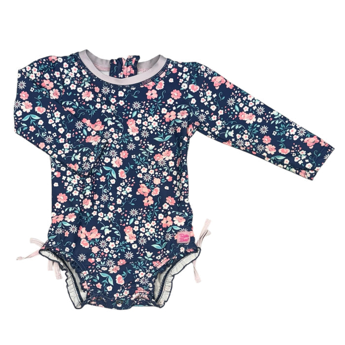 Ruffle Butts | Blue Floral Long Sleeve Swimsuit | 12-18m