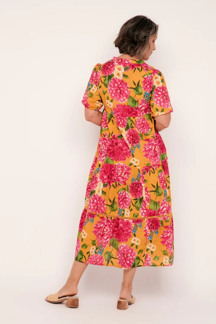 Adrift Sabre V-Neck Dress | Floral Maxi Smock Dress with Tiered Skirt and Side Pockets | Women’s Dresses Australia