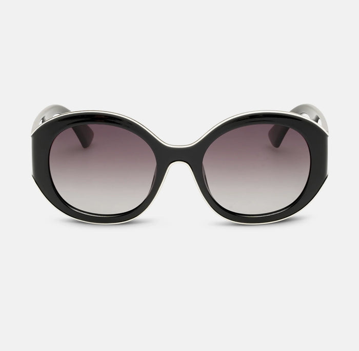 Locello Sabrina Round Polarised Sunglasses Black/Off White | Women's Sunglasses | Gretel Lane
